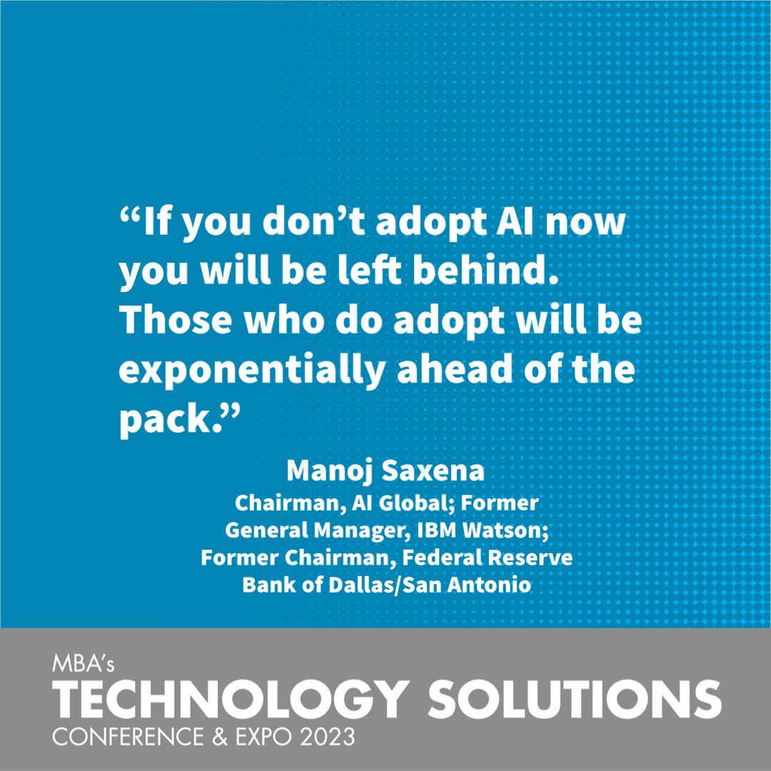 MBAMortgage's tweet photo. We started by diving into AI with the brilliant @manojsaxena during the #MBATech23 Opening General Session. 

Thank you to Opening General Session sponsor @blendlabsinc. https://t.co/FODxXGcm2g