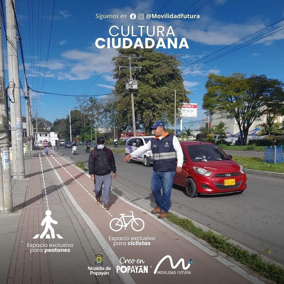 #CulturaCiudadana | Recuerda que la cicloruta es un espacio exclusivo del ciclista y el andén está destinado para el peatón.

➡️ Evita accidentes, camina por el andén.

@alcaldiapopayan @movilidadfutura