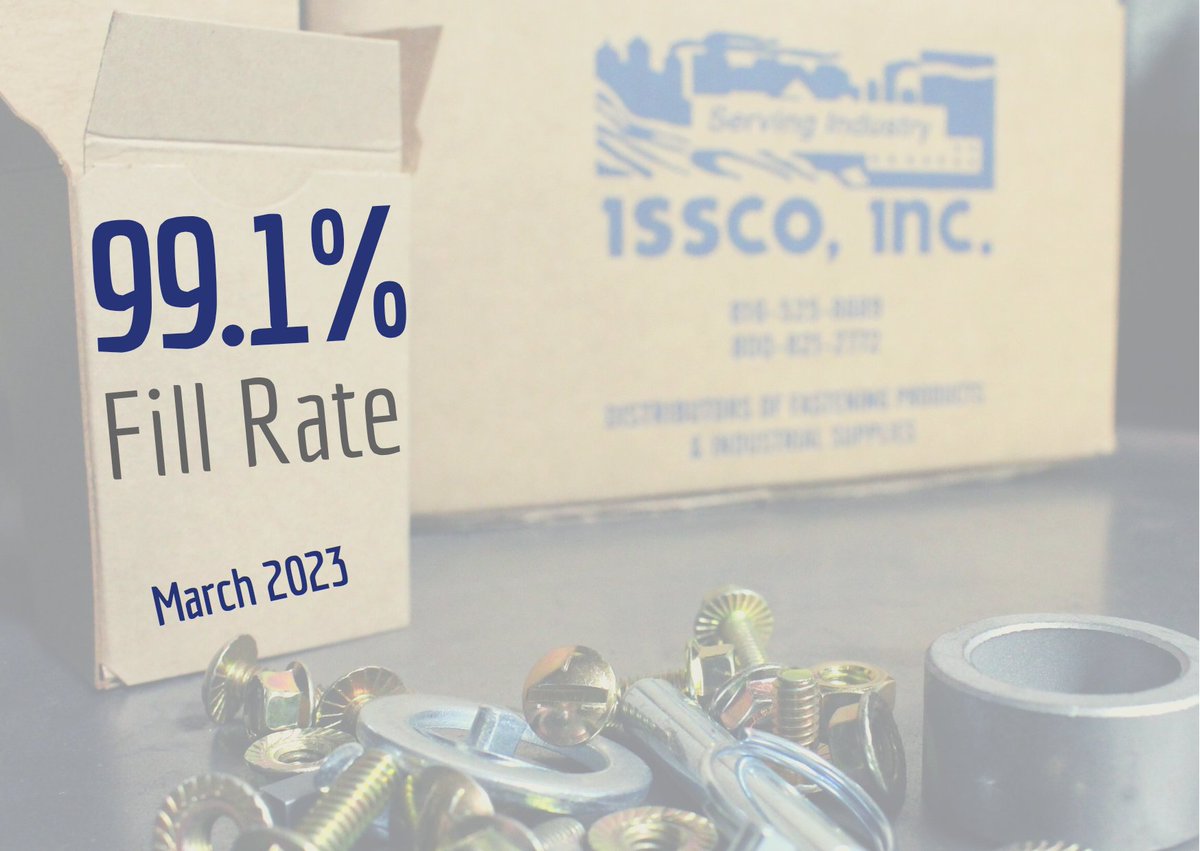 issco_inc's tweet photo. ISSCO's fill rate for March was 99.1%. Our team works to continually improve each day!
#FastenerDistribution #Fasteners #FastenerDistributor #FillRate https://t.co/ldMhjAeXhp