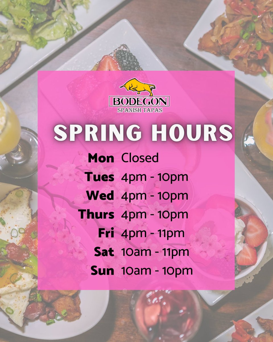bodegondc's tweet photo. 🌻 ℕ𝕖𝕨 𝕊𝕡𝕣𝕚𝕟𝕘 ℍ𝕠𝕦𝕣𝕤 🌸

#CherryBlossomSeason #SpringSzn #SpringSeason #Tapas #TapasBar #SpanishRestaurant #SpanishTapas #BarracksRow #CapitolHillDC https://t.co/YJymuAS3CM