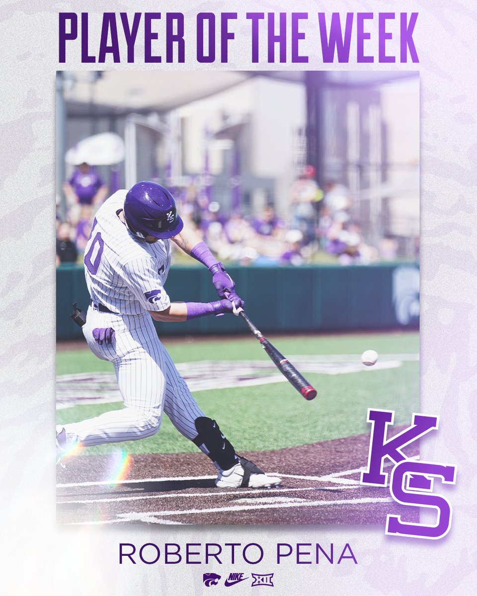 K-State Baseball (@kstatebsb) on Twitter photo Collegiate Baseball National Player of the Week, Roberto Pena 🤯
⚾️ 2.208 OPS
⚾️ 4 HR
⚾️ 14 RBI
⚾️ 8-for-14 (.571)
#KStateBSB x <a href="/CBNewspaper/">Collegiate Baseball</a> Collegiate Baseball National Player of the Week, Roberto Pena 🤯
⚾️ 2.208 OPS
⚾️ 4 HR
⚾️ 14 RBI
⚾️ 8-for-14 (.571)
#KStateBSB x <a href="/CBNewspaper/">Collegiate Baseball</a>