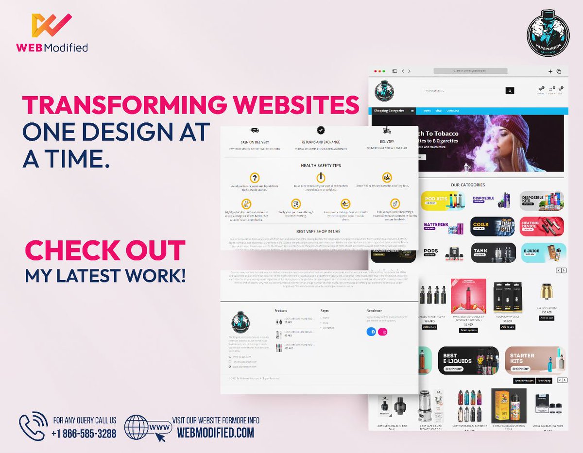 WebModified's tweet image. Check out my latest work to see how I can help transform your online presence and take your business to the next level.
Partnered with Vapeporium to create stunning web designs. Check out our latest work!