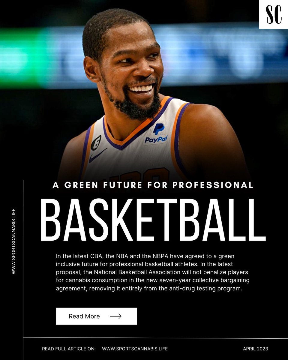 sports_cannabis's tweet photo. In the latest CBA, the NBA and the NBPA have agreed to a green inclusive future for professional basketball athletes.  In the latest proposal, the National Basketball Association will not penalize players for cannabis consumption in the new seven-year collective bargaining agreement, removing it entirely from the anti-drug testing program. 

The first domino fell in 2020 when the National Basketball Association opted to pass on Cannabis testing during the season.  With many retired and active athletes cultivating meaningful brands as well as advocating for natural plant-based modalities, the NBA has taken a huge step forward which will hopefully spark a ripple effect amongst other professional sports leagues.

Read More; 
https://t.co/xBwmT45xyI

#SportsCannabis #CannabisAthlete #NBA #ChangetheGame #breakthestigma