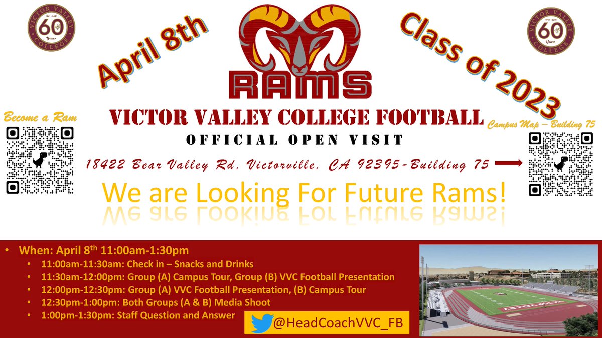 @AdelantoFB @CoachKGodfrey85 @Coach_Clay7 @CoachJF22 @Thomas_Foisy @CoachGonzo18 @HHS_Scorpions_ @coachmetty @coachjoe7 @CMaholchic @SVHSCoachMeyer @RadoFootball @SultanaFootball @KistnerCoach @CoachJohnsonYV OPEN RECRUIT VISIT! All Class of 23', Players, Parents, & Coaches!!!