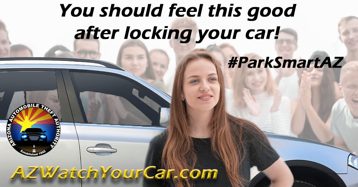 #ParkSmartAZ - Lock doors, remove or hide valuables and take keys.  Keep your vehicle and belongings safe.

#crimeprevention #Arizona #vehicle #feelgood