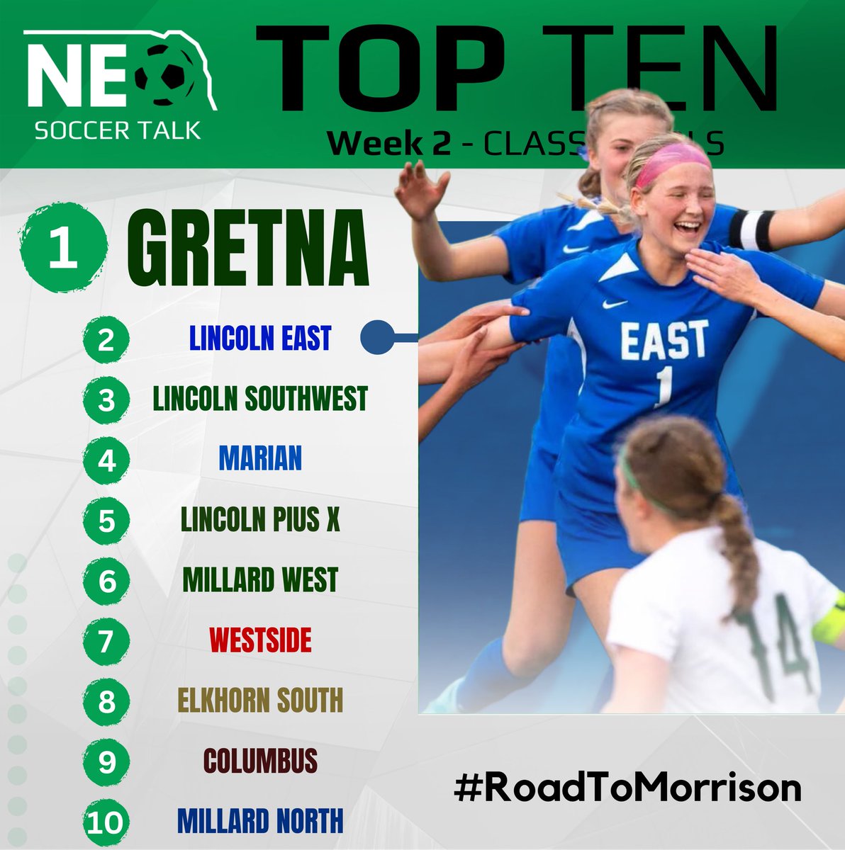 nebraska_talk's tweet photo. ‼️ Class 🅰️ Girls Week 2 Top 🔟 ‼️

FEATURED: @LEGirlsSoccer takes the 2️⃣ spot after beating rivals Lincoln Southwest 1-0 

Teams to Watch: Lincoln Southeast, Papillon, Kearney, Norfolk

#nebpreps #RoadToMorrison https://t.co/NQmp8VxwMa