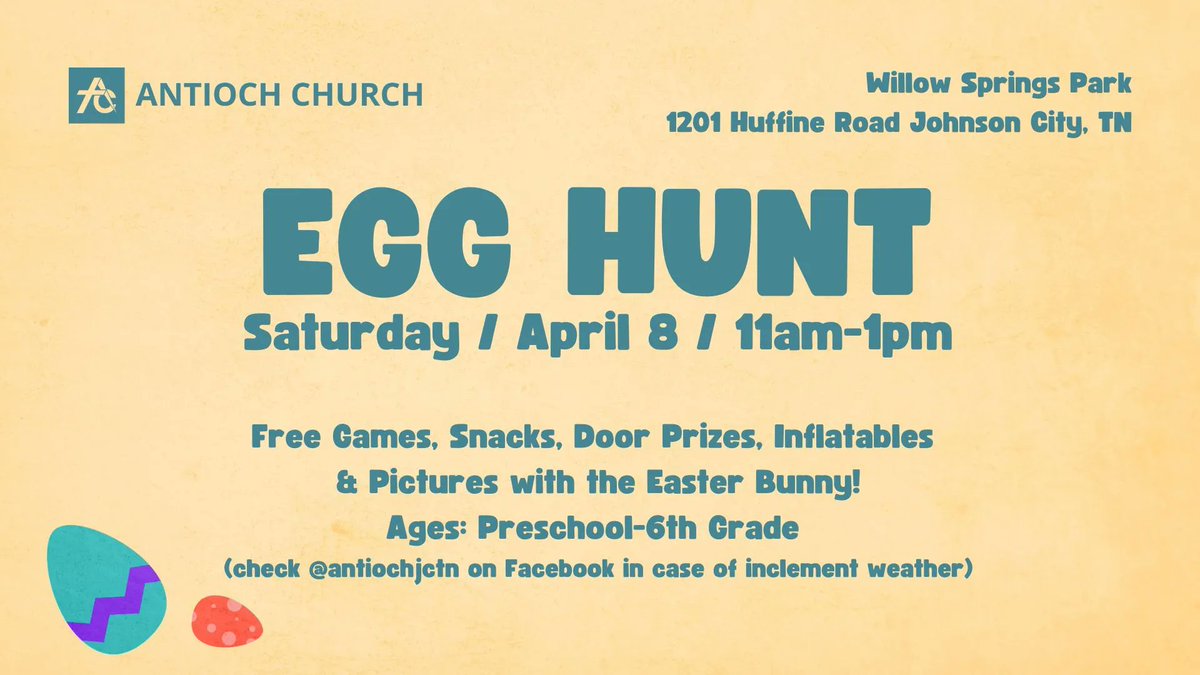 antiochjctn's tweet photo. It's Easter Week! We are looking forward to this weekend and what God will do! Why don't you invite someone to the Egg Hunt and Easter Sunday? You can also get the word out by sharing this post! https://t.co/4HdtiIPZUN