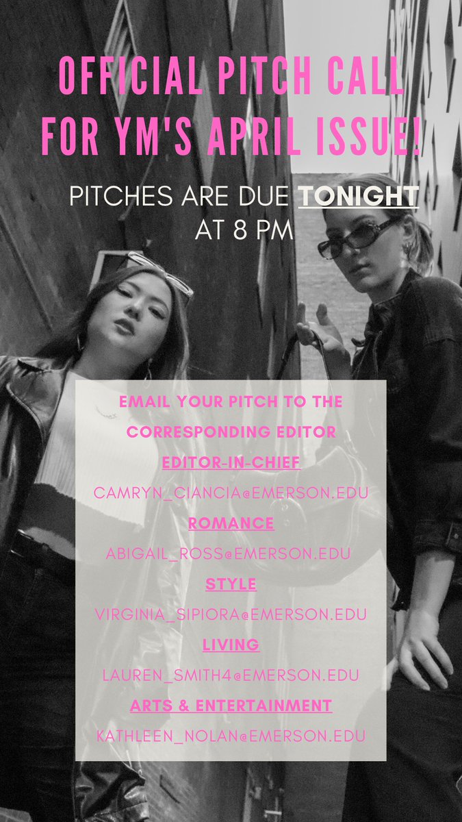 Today is your last chance to pitch to Your Mag this year! You can send your pitch to the corresponding editor, listed below. 🖤