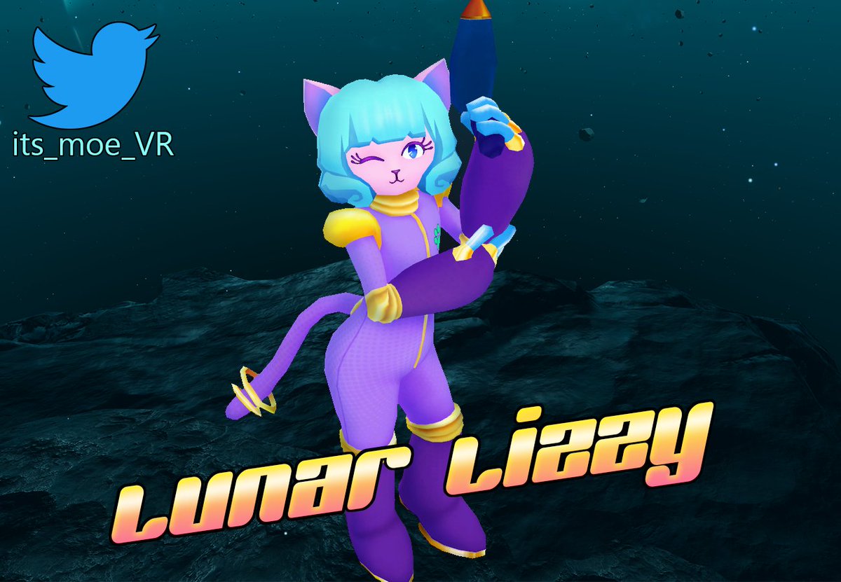 its_moe_VR's tweet photo. Lunar Lizzy reporting for duty, and boldly going where no cat has gone before!

My entry for the VRChat Avatar Jam, made from scratch during the past three weeks! https://t.co/iY7W2VJ3Ba