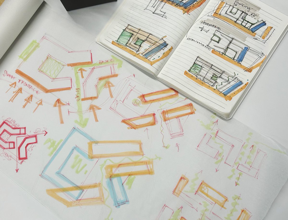 Discover how human activity and circulation shape building massing, while nature interacts with the built environment. Explore the indoor and outdoor relationship in our quick sketch study. #CreativeDesign #BuildingMassing #IndoorOutdoorFlow