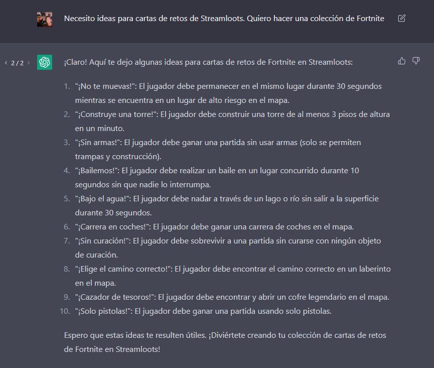 ESTOY FLIPANDO

QUE CHATGPT TE PUEDE DAR IDEAS PARA CARTAS DE STREAMLOOTS