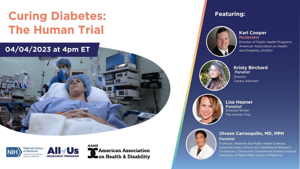 BeyondType1's tweet photo. If you haven't seen @thehumantrial yet, we have great news!

A free, on-demand, month-long screening has launched! PLUS on April 4th at 4pm ET/1pm PT, enjoy a virtual conversation with the director on the research-patient paradigm.

Learn more:
https://t.co/eMZDuAozeI https://t.co/xc5BJIgeEr