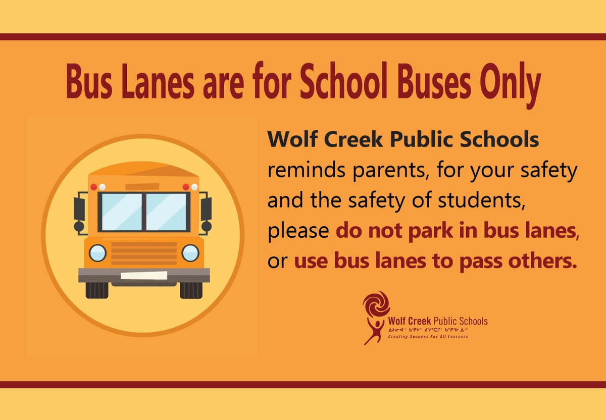 pes.wolfcreek.ab.ca/home/news/post… - Just a reminder for staff, student and parent safety, please do not park or access bus lanes during school morning drop-off or afternoon pick-up.