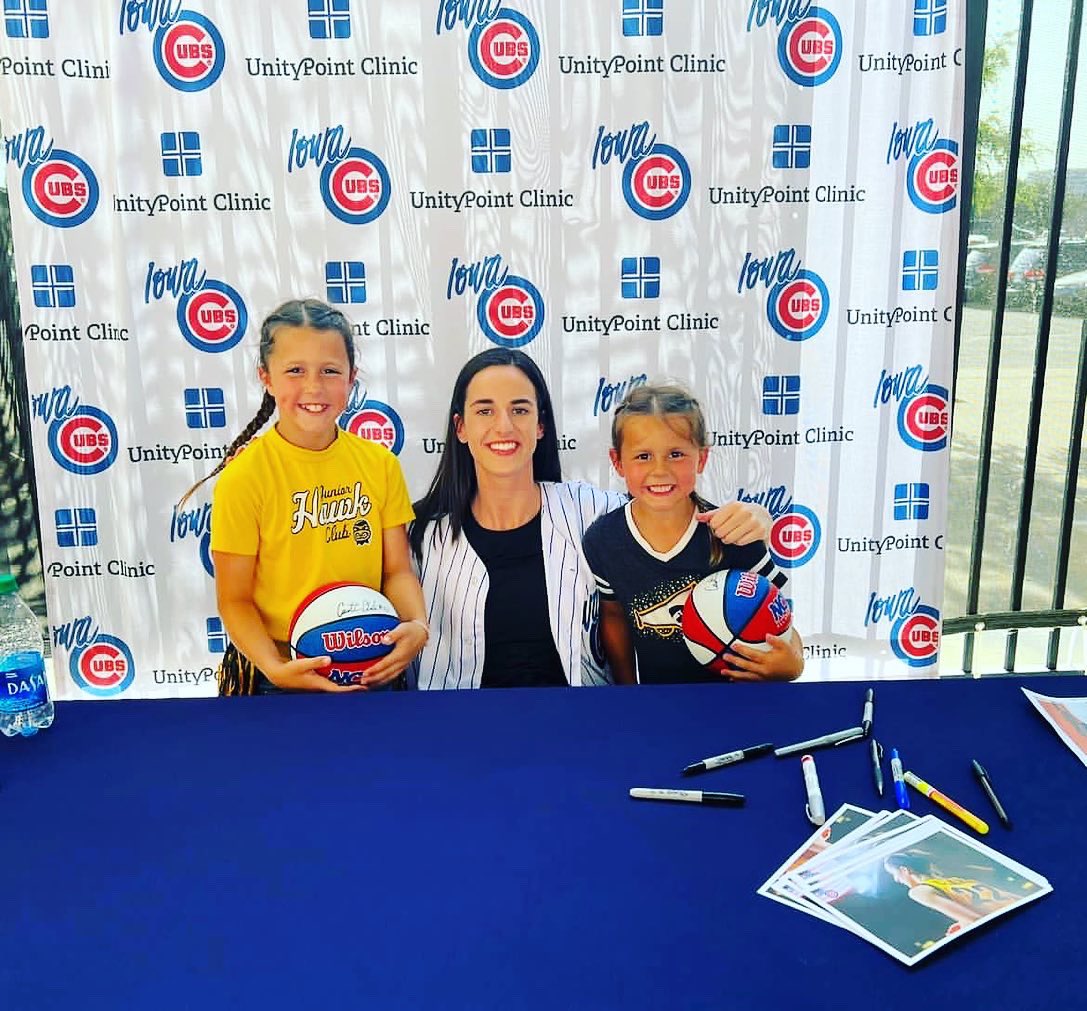 Kelly_Domino's tweet photo. I 💛 I live in a world where my girls see the hype around women’s sports!  Thank you @IowaWBB for an incredible ride this year! From meeting @CaitlinClark22 at the ICubs game to THAT shot to beat IU to the championship in Dallas and everything in between!  🖤💛🖤💛 https://t.co/5Yk40SwqnE