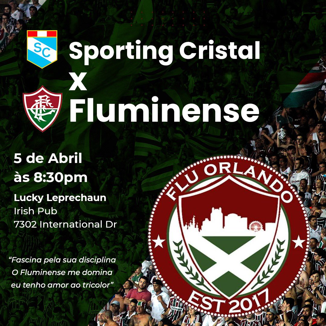 flu_orlando's tweet photo. Convocando tricolores de todo Orlando!! Essa semana tem FLUMINENSE na LIBERTADORES! Junta-se a nos no Lucky Leprechaun Irish Pub venha torcer por mais essa taça! #tricoloremtodaterra https://t.co/dtc5IrP88r