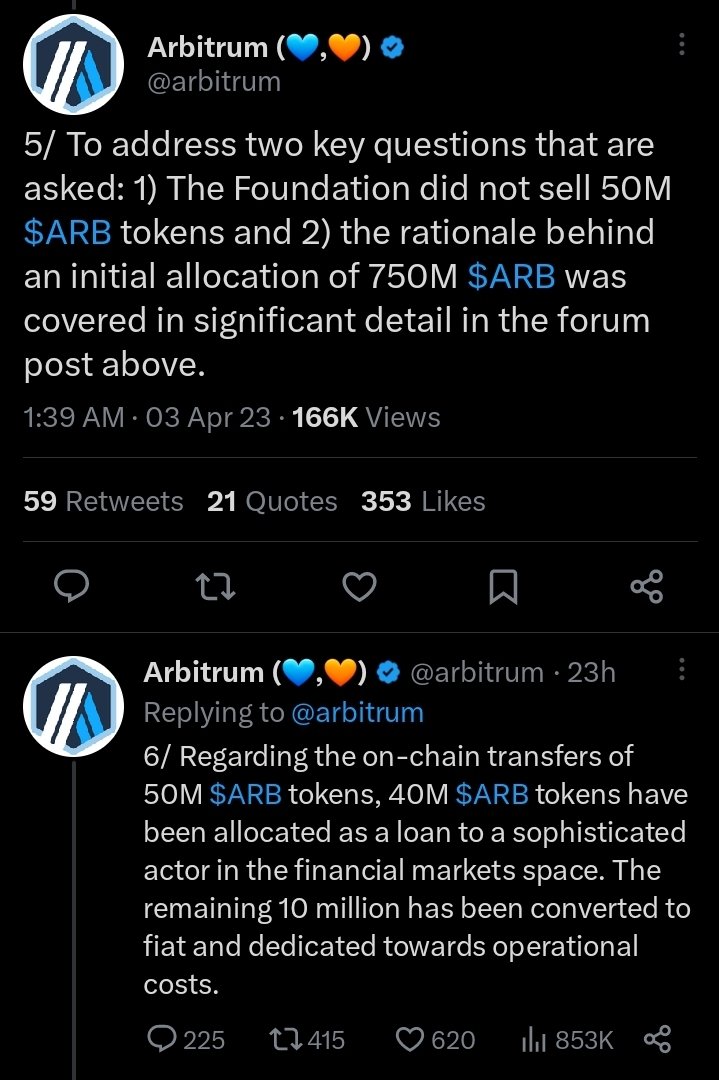 "We didnt sell any $ARB guys, we  converted it to fiat" 🤡

"We know we deserve the 750M $ARB. Its a standard allocation in the industry. Sry we didnt mention this b4"

"You dont agree? Well it wasnt really up for discussion. Its done. We still have the best governance though"