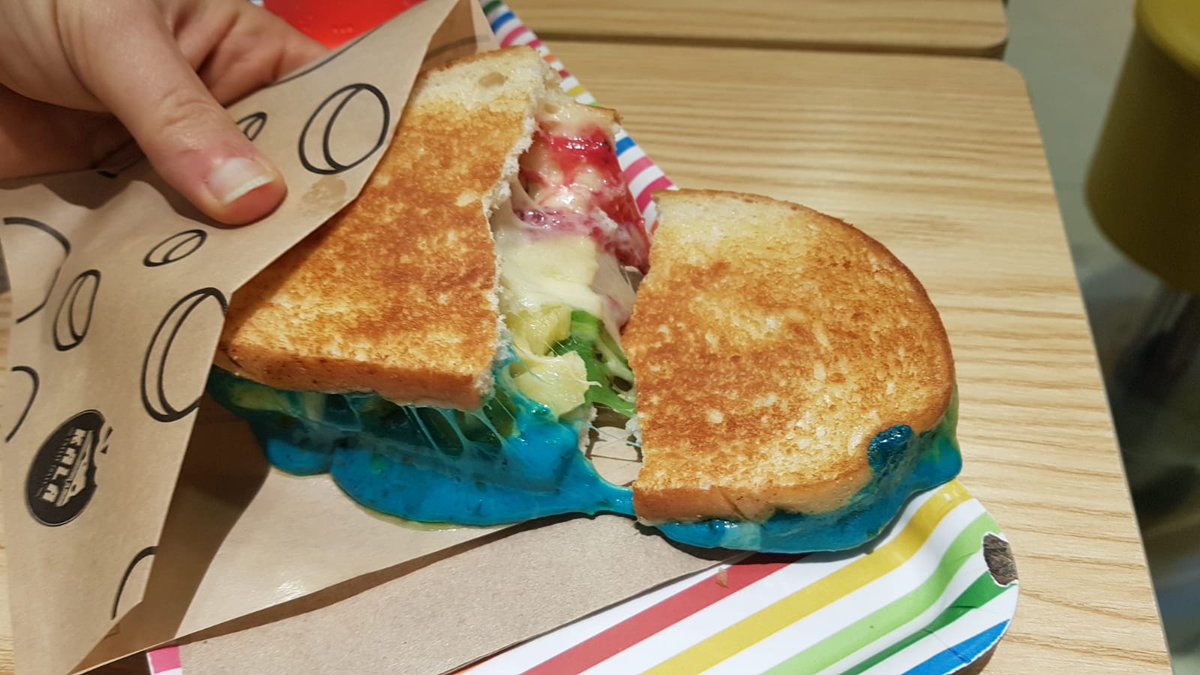 louisa_'s tweet photo. @BahaNick16 @dribelad I had a rainbow cheese toastie in Hong Kong a few years ago - they nominally had different flavours (eg, tomato, and basil) but it all just tasted of nonsense to me 🤣 https://t.co/Chnt7ZXcF1