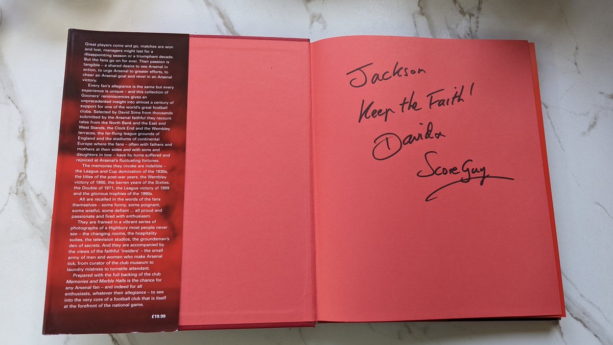 jacksonbosco's tweet photo. Thanks for the signed Memories & Marble Halls book @highburyhigh 🙏🏼 Looking forward to the read 😊 #Arsenal https://t.co/OKen74pi5f