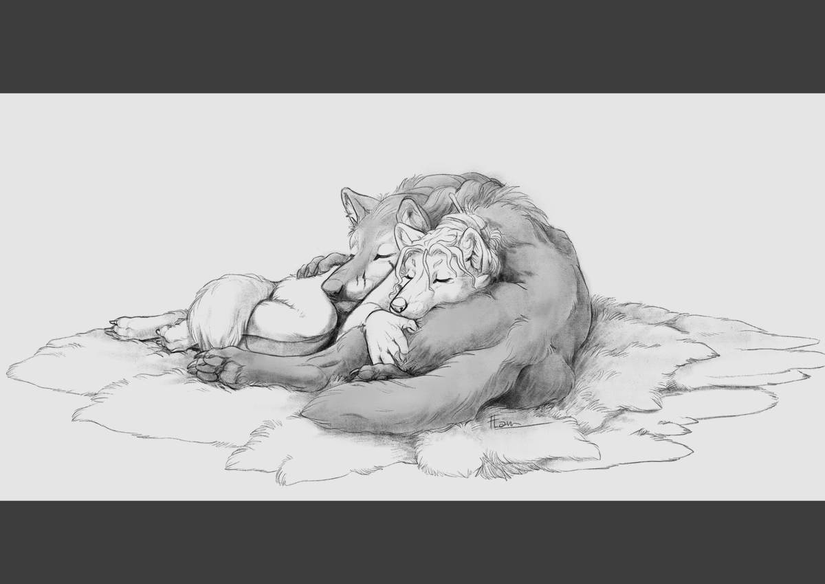 FlamSinger's tweet photo. Cuddly werewoofs sleeping together 💜
Sketch for Ren Akulo, of their werewolf characters https://t.co/DeQpmmJwnP