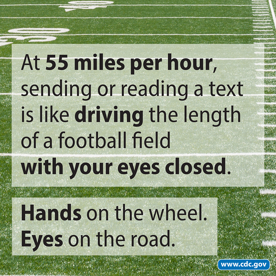 LCSOMI's tweet photo. Did you know you easily drive the length of a football field while reading or sending a text at 55 mph?

About 3,000 people die each year in crashes involving distracted driving. For Distracted Driving Awareness Month, make it a point to keep your eyes on the road! https://t.co/PORZmkdQDO