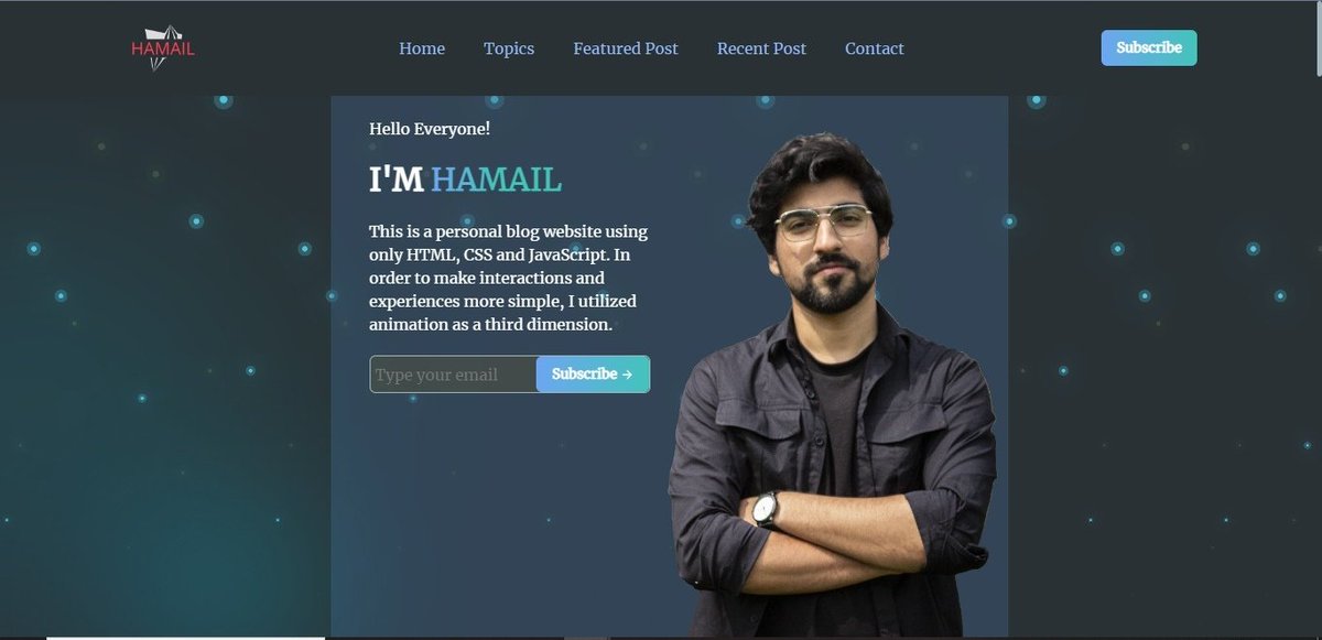 hamail_ashraf's tweet photo. Day 21:
Alhumdullilah! Finally completed my personal blog website using only HTML, CSS and JavaScript. Major thanks to @bytewiseltd and my team lead throughout this project. 
#Bytewise #100daysofbytewise #100daysofcode #html #css #javascript #blog #project #frontend https://t.co/LKWPNM37cJ