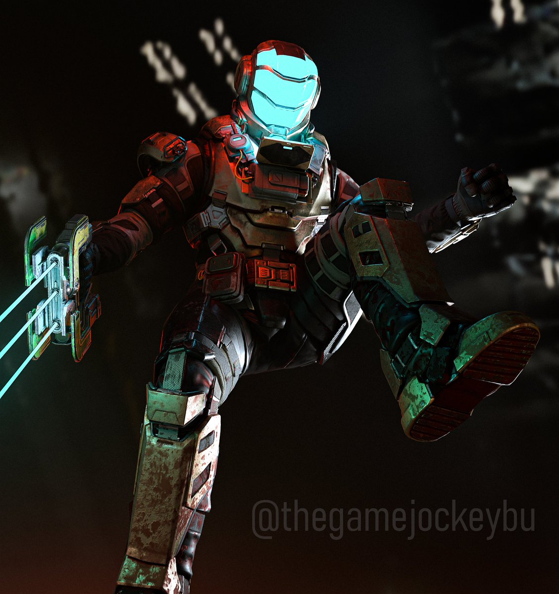 thegamejockeybu's tweet image. &quot;Watch Your Step&quot;
Having  a lot of fun with @DeanThePigeon&apos;s Mirage pack, I know I ain&apos;t the first one to do Isaac with this new stuff but I just couldn&apos;t help myself!
Thanks to @GEngelheart for the Dead Space Remake Plasma Cutter. 
#HaloSpotlight #HaloInfinite #blender3