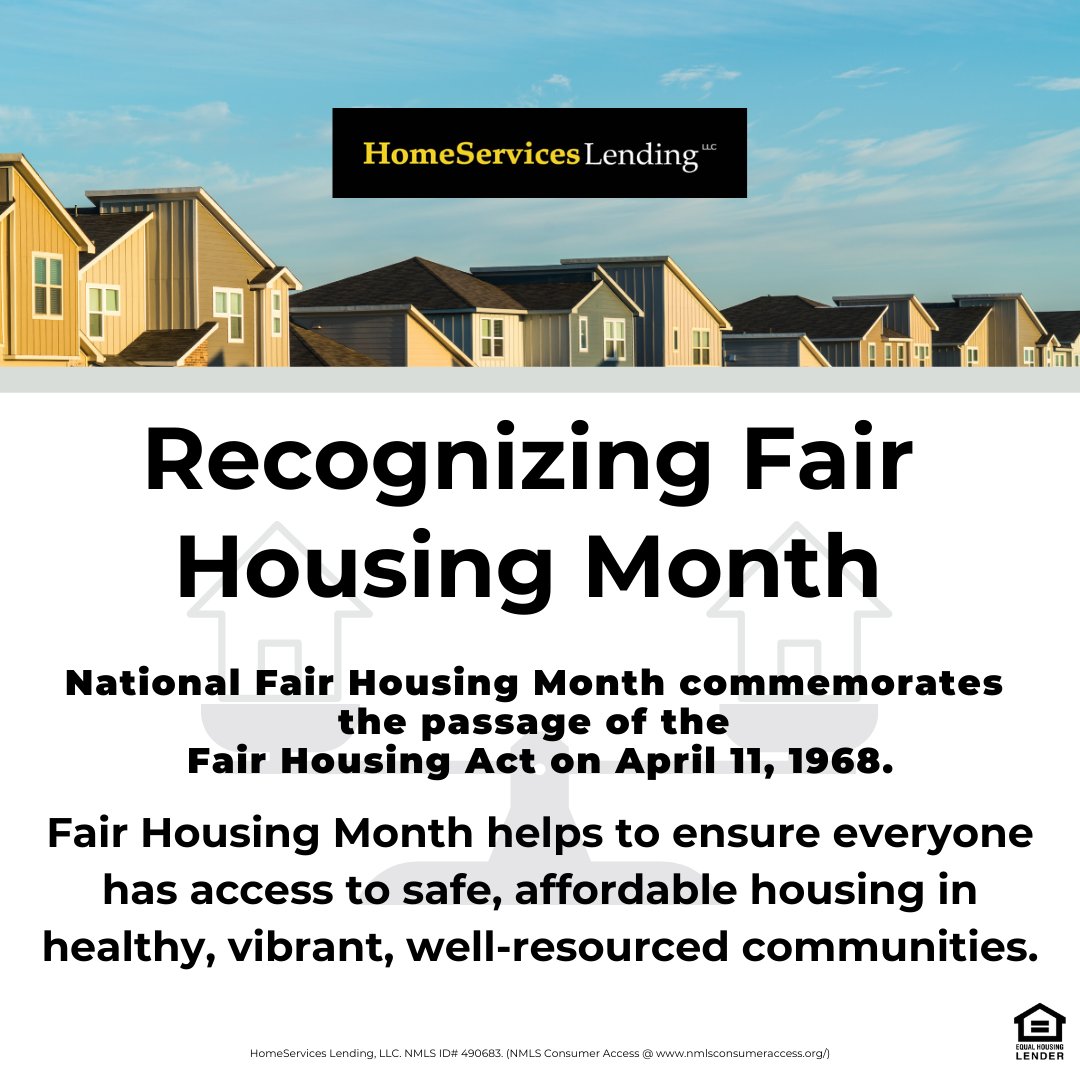 HS_Lending's tweet photo. As we observe Fair Housing Month, it is essential to recognize that fair housing is not just a legal requirement, but a fundamental right for everyone. At HomeServices Lending, we are dedicated to promoting housing equity and facilitating homeownership, particularly in the di ... https://t.co/uhKuTO5lUd