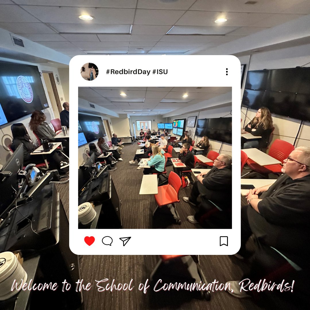 ISUSOC's tweet photo. We had a full house in the @ISUSOC_SMACC this morning for #RedbirdDay! Here in the #SchoolofCommunication we love sharing our passion for #ISU with prospective students and their families! 

Special shoutout to panelists @kleigh419 &amp; @ericacui8! 💕

#FellHall #BestintheMidwest https://t.co/Qkc0D1dtqv