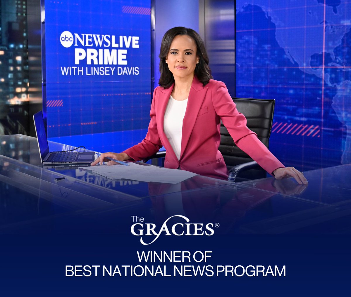 ABC News Live (@abcnewslive) on Twitter photo “ABC News Live Prime with <a href="/LinseyDavis/">Linsey Davis</a>” is proud to win a Gracie Award for Best National News Program. The Gracie Awards recognize exemplary programming created by women, for women and about women in all facets of media and entertainment. #TheGracies <a href="/AllWomeninMedia/">AWM Headquarters</a> “ABC News Live Prime with <a href="/LinseyDavis/">Linsey Davis</a>” is proud to win a Gracie Award for Best National News Program. The Gracie Awards recognize exemplary programming created by women, for women and about women in all facets of media and entertainment. #TheGracies <a href="/AllWomeninMedia/">AWM Headquarters</a>