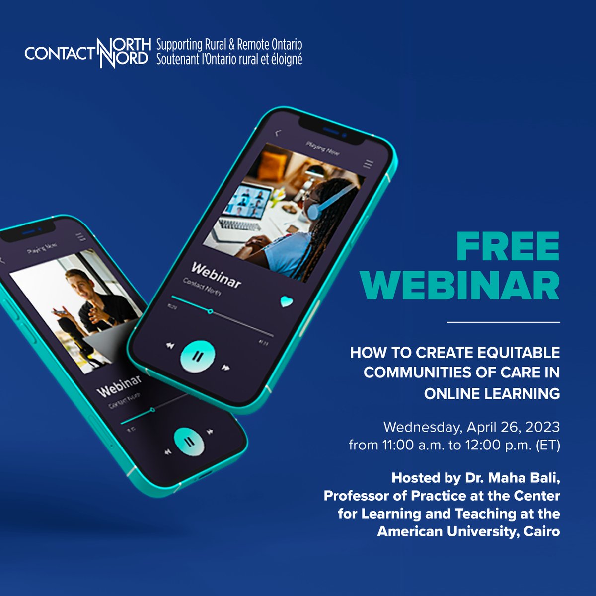 Join an engaging exploration of equitable communities of care in online learning in this 1-hour live webinar from Dr. Maha Bali, Professor of Practice, Center for Learning and Teaching at Cairo’s American University. Wed., April 26, 11AM – 12PM EST. 
bit.ly/CNWebinar20230…
