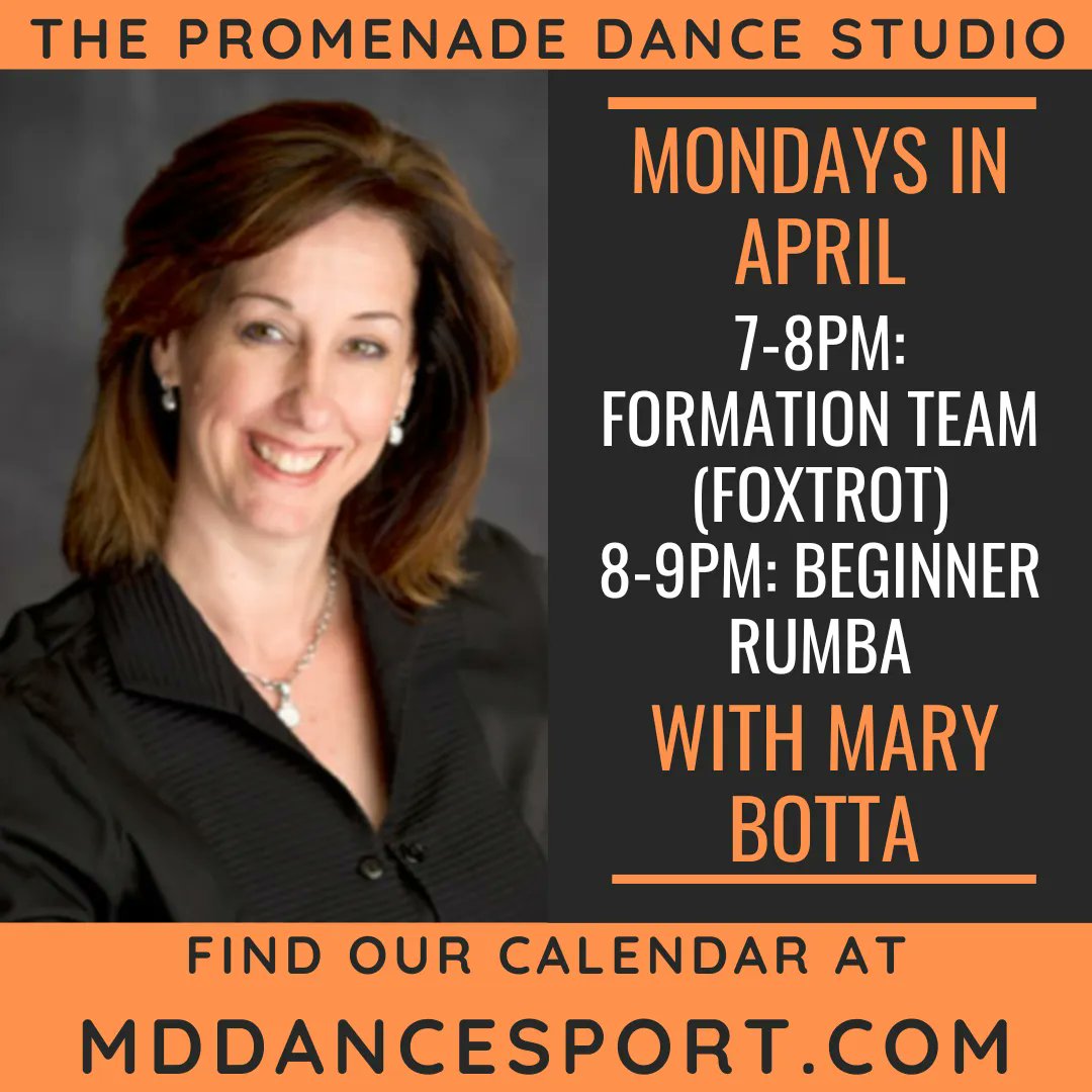 MDYogaDoc's tweet image. Enjoy Mary Botta's classes each Monday in April!

You can visit #thePromenade #DanceStudio at 
mddancesport.com!

#dancestudios #marylanddance #ballroom #danceevents #ballroomdance #socialdance #socialdancing #danceclasses #danceparty #danceclass #latindance #swingdance