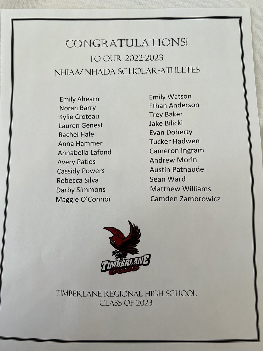 Congratulations to the 2022-2023 TRHS Scholar-Athletes! <a href="/NHIAA_LOA/">NHIAA</a> <a href="/NHAthDirAssoc/">NHAthleticDirectors</a>