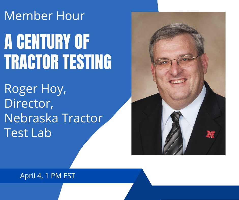 ASABEorg's tweet photo. It's not too late to register! Tomorrow's Member Hour features Roger Hoy, director of the Nebraska Tractor Test Lab, discussing the work done at the lab over the last 100 years at 1 pm EST. Can't make it? A student member hour will be on April 13. https://t.co/VYLMTF3Nr8 https://t.co/vjVmgP4K2l