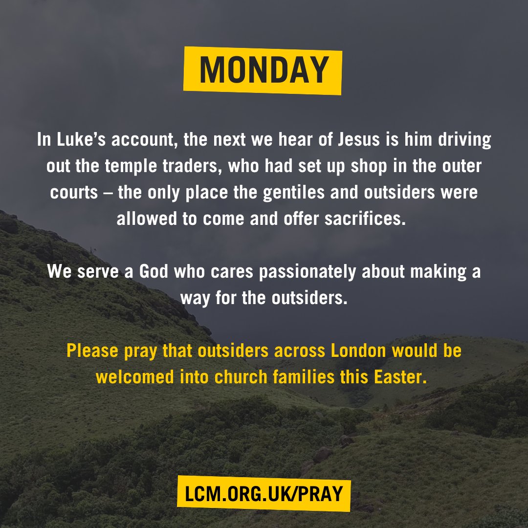LondonCM's tweet photo. Each day this week, we're sharing a simple prayer that you can pray for London, in the lead-up to Easter. They're taken from our daily prayer guide Together. Find out more at https://t.co/zpmgbJ6Pey #pray #easterprayer https://t.co/AQf0xh4EUq