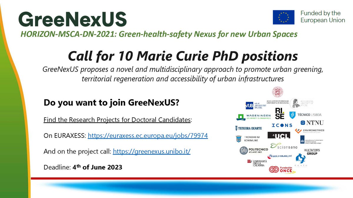 📢We are looking for excellent &amp; highly motivated candidates to fill 10 PhD positions funded via the GreeNexUS <a href="/MSCActions/">Marie Skłodowska-Curie Actions</a> doctoral network project‼️ One will be based at <a href="/VUBrussel/">VUB</a> 🇧🇪 Please, disseminate widely to reach the right candidates 🙏 #AcademicTwitter #PhDposition