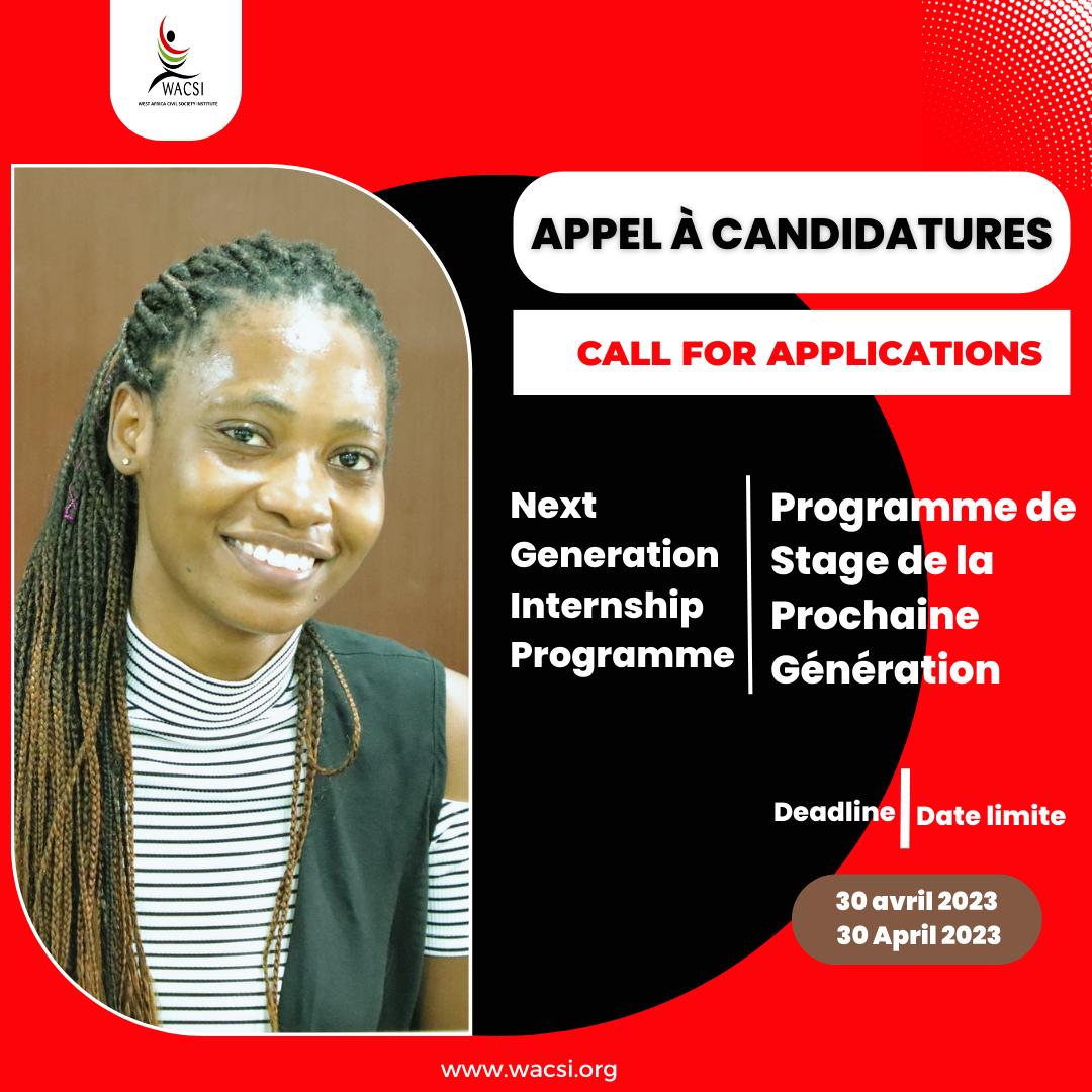 #WACSI recherche des stagiaires de  #𝐂𝐨𝐭𝐞 𝐃’𝐈𝐯𝐨𝐢𝐫𝐞, de #𝐆𝐮𝐢𝐧é𝐞 𝐁𝐢𝐬𝐬𝐚𝐮 et de #𝐒𝐢𝐞𝐫𝐫𝐚 𝐋𝐞𝐨𝐧𝐞 désireux de renforcer leur conscience civique et de développer leurs capacités professionnelles.

Lien: bit.ly/3U8Udci