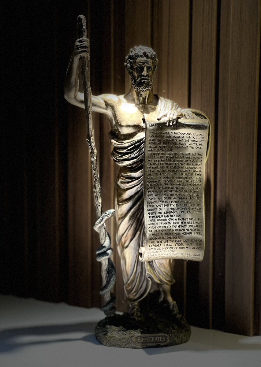 KothiwalaNeal's tweet photo. Father of medicine Hippocrates statue with Oath on my clinic table. #hippocrates #hippocraticoath #apollo #asclepius #hygia #panaceia https://t.co/NnO6CZNx8W