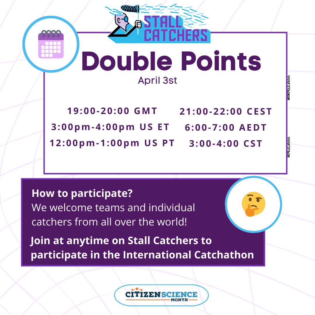 SciCatchers's tweet photo. Another round of double points headed your way in just under two hours!

Busy then? No worries! We’ll be doing double points for 4 more days. You can view the schedule on our blog. 

Happy Catching!

#alzheimers #Catchathon
#citizenscience https://t.co/5cGuqxtbsf