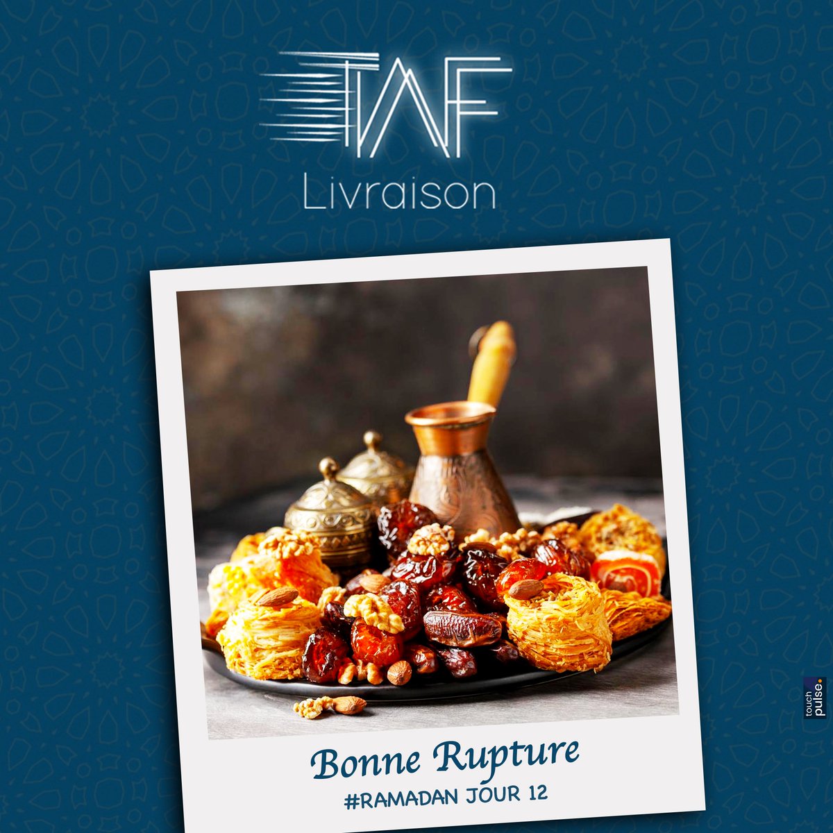 #RamadanKareem 🌙

TafTaf Livraison vous souhaite une agréable rupture de jeûne 🍉🍵. Qu'Allah soit satisfait de vous ! 

Nous sommes disponibles en un seul clic wa.link/ctv7nn ou appelez le 80071725.

#livraisonrapide