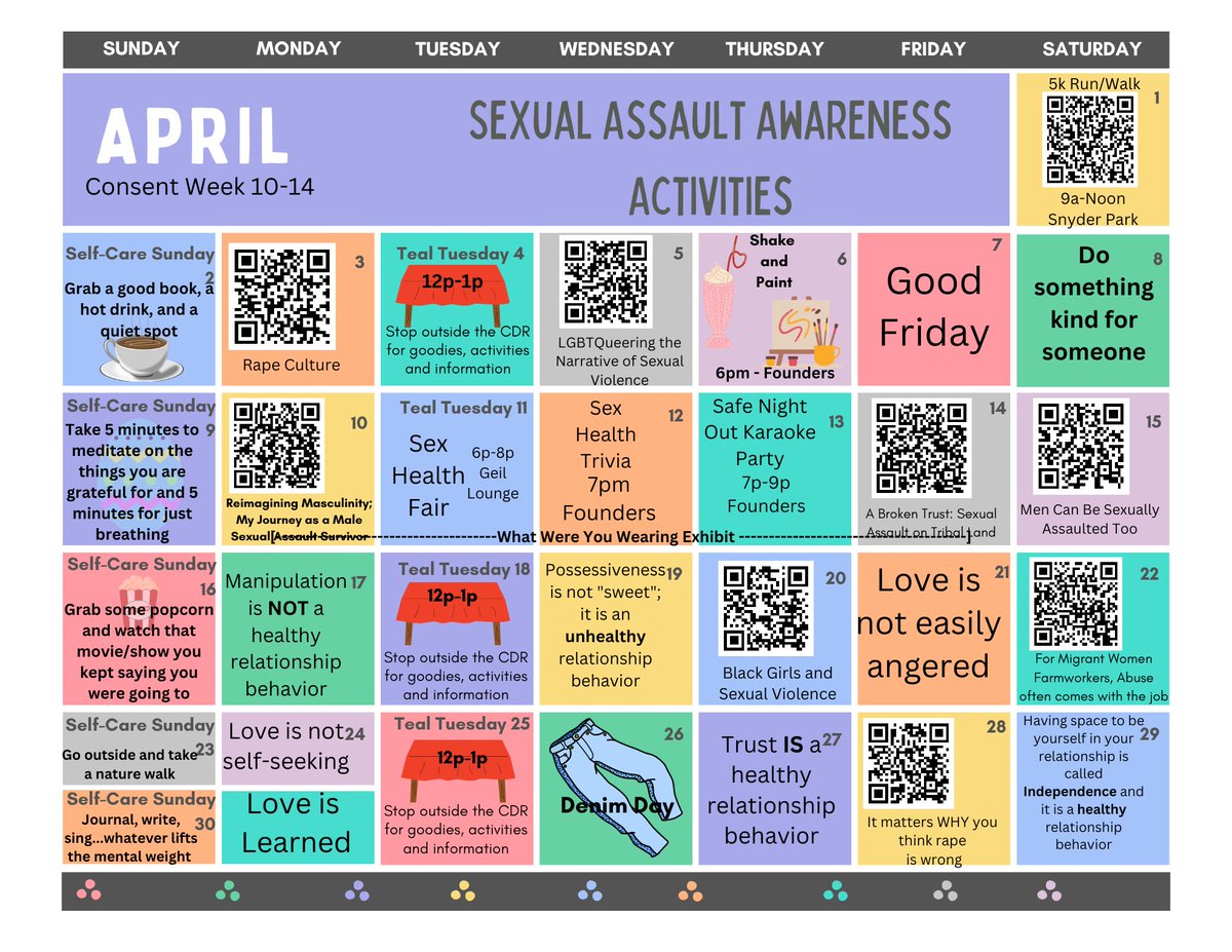 WomynsCenter's tweet photo. Sexual Assault Awareness Month Calendar https://t.co/c3R9fPlGpB