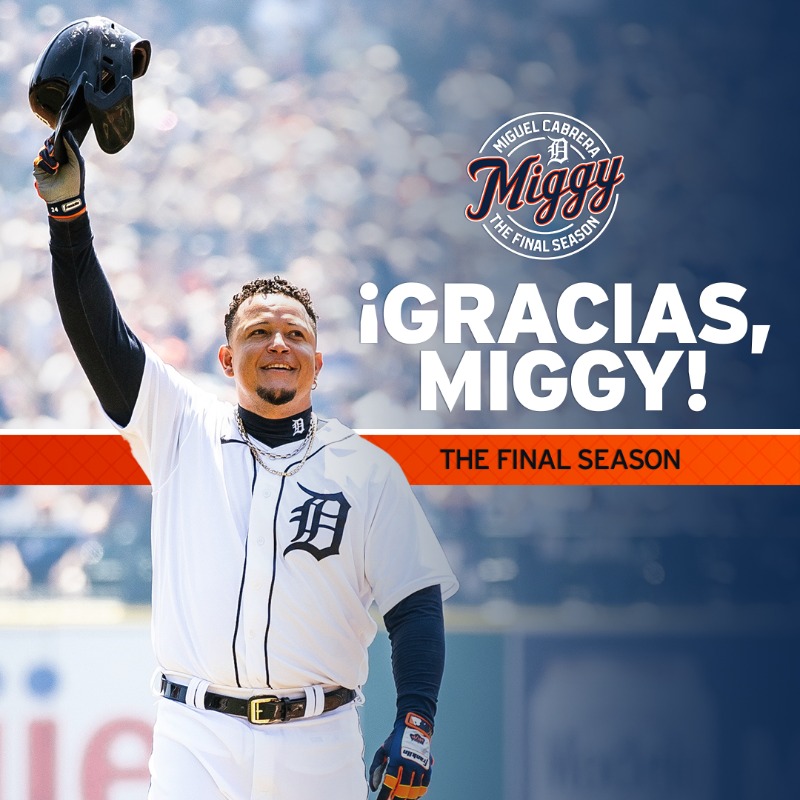 tigers's tweet photo. All season long, we’ll come together to honor a living legend and say #GraciasMiggy.