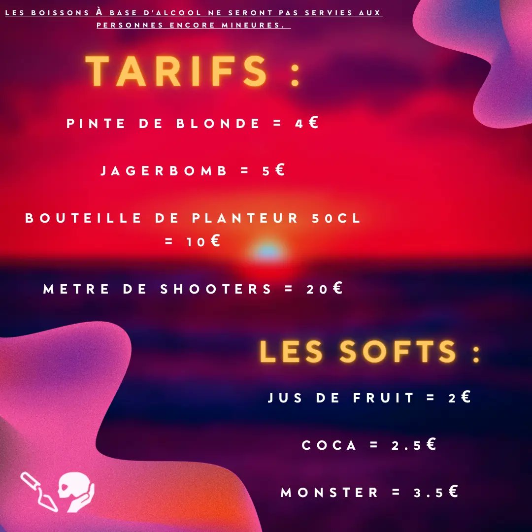 Bonjour à tous !

Pour finir en beauté cette année, nous organisons une soirée au chupito !

Un lien HelloAsso est mis à disposition pour l'entrée.

Nous vous attendons nombreuses et nombreux pour célébrer la fin de cette année 😉

helloasso.com/associations/l…