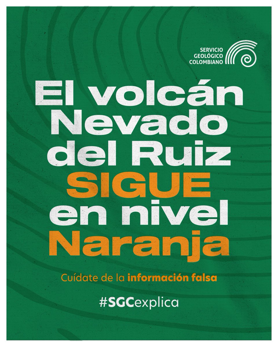 sgcol's tweet photo. OJO: están circulando mensajes que indican que el volcán Nevado del Ruiz cambió a nivel de actividad rojo (erupción inminente o en curso), y esto NO es cierto. Aquí la explicación 🧵: https://t.co/ygE2Vsoi3C