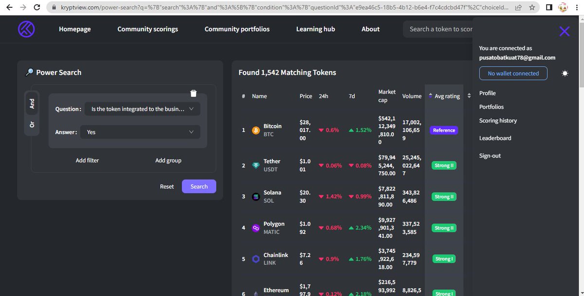 LisaUMKMid's tweet photo. I used the #Kryptview #PowerSearch to search for #cryptos with my own criteria:

is the token integrated to the business model?

This is forever changing the way I look for cryptos 🚀

Try it out too👉https://t.co/W2n5lH09fk https://t.co/scFVo4piTR