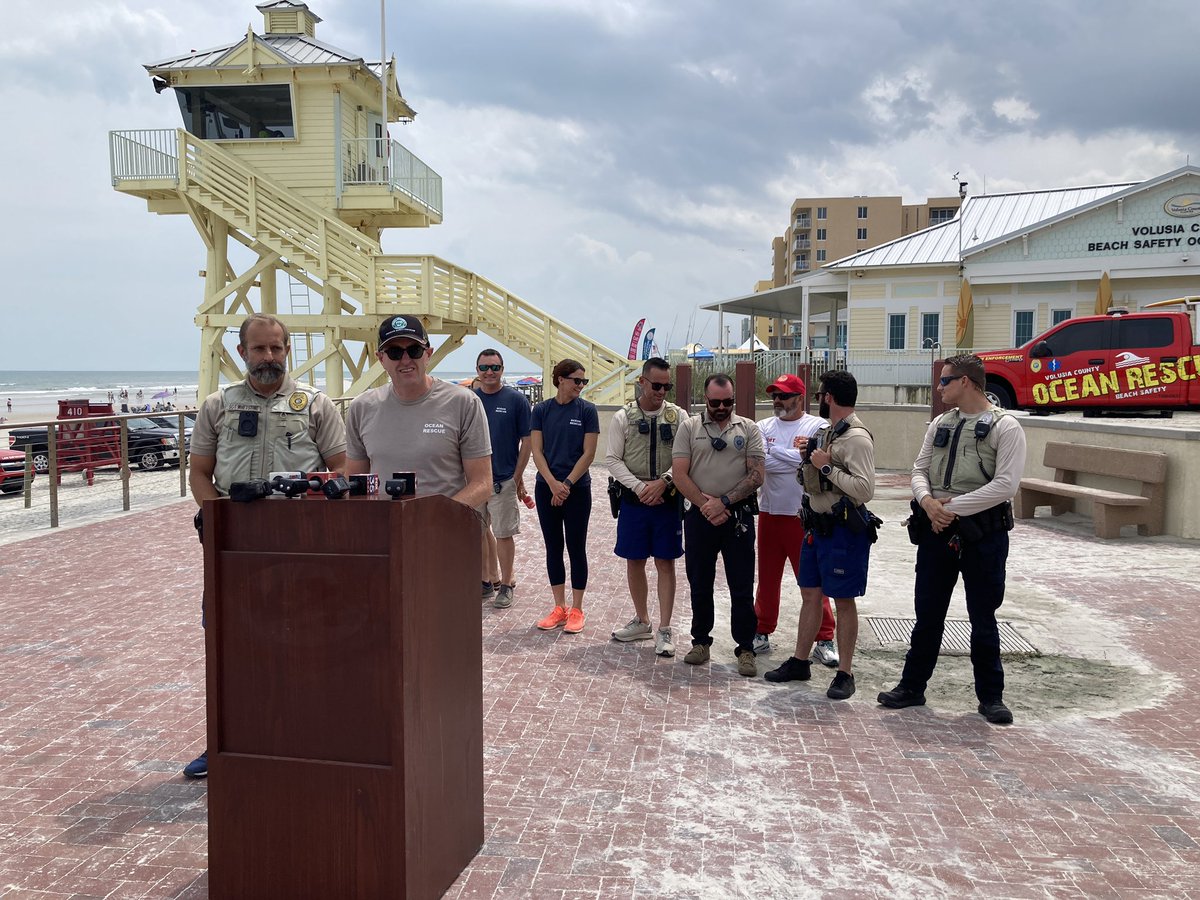 realclairemetz's tweet photo. At this hour, union representing @VolusiaBeach officers reacting in press conference to possibility @VolusiaSheriff will takeover @VolusiaBeach if pending senate bill 1588 passes. https://t.co/RsnSDZ27YU