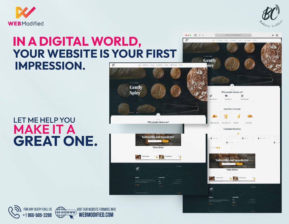 WebModified's tweet image. Our IT consulting services designed a stunning website for a local bakery, offering an unforgettable online experience for customers. Elevate your online presence and turn your website into a virtual bakery that keeps customers satisfied 24/7. #webmodified #BakeryCollect