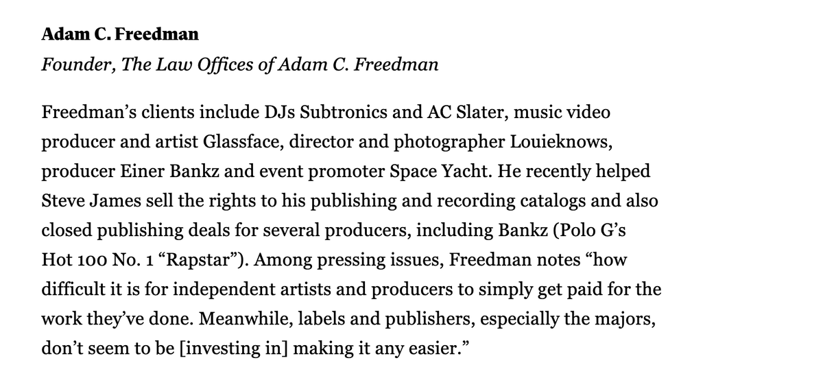 acfreedmanlaw's tweet image. Thank you to all of my clients and friends who voted for me to make Billboard's list of top music lawyers!

billboard.com/pro/billboard-…