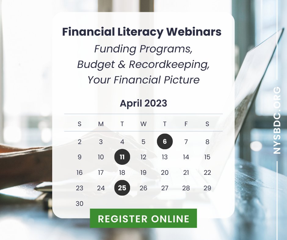 Happy Financial Literacy Month! Follow us for tips to help your small business build a solid financial foundation. Join us for upcoming workshops on accessing funding and financial management. Check out our full list and register → bit.ly/NYSBDCTraining #SmallBusinessFinance