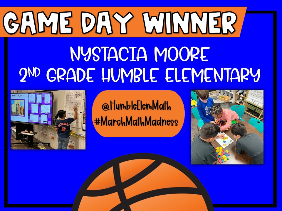 HumbleElemMath's tweet image. Congratulations Ms. Moore @HumbleISD_HE You are the final winner of our #MarchMathMadness challenge. Thank you for sharing the fantastic things happening in your classroom! @HumbleISD @HumbleISD_PL