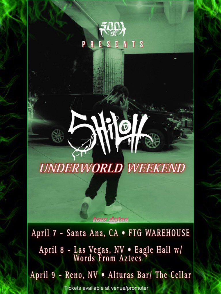 UNDERWORLD WEEKEND starts this Friday in Los Angeles!! 🚐🔥

April 7 - Santa Ana, CA • FTG WAREHOUSE

April 8 - Las Vegas, NV • Eagle Hall w/ Words From Aztecs *

April 9 - Reno, NV • Alturas Bar/ The Cellar